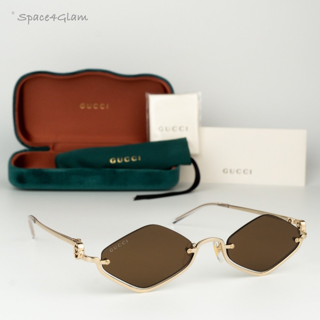 Gucci Women Sunglasses Gold Brown Geometric Gg1604s 002 Brand New
